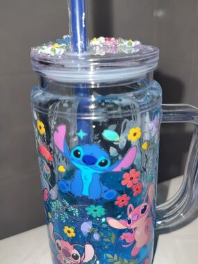 Stitch & Friends Double Wall Tumbler - Blue Floral Design